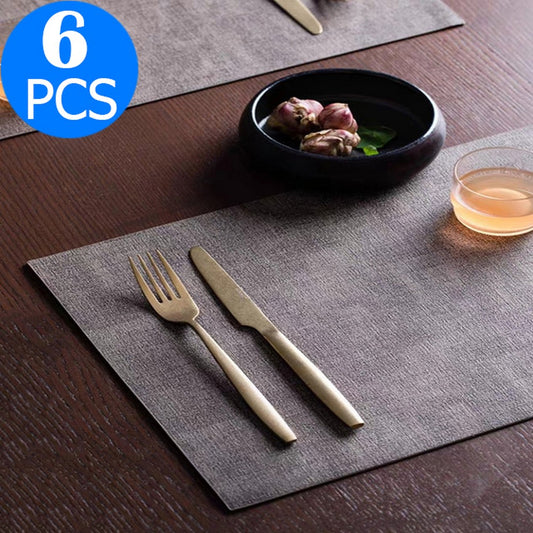6 Pieces PU Leather Placemat Waterproof Oilproof Table Mat