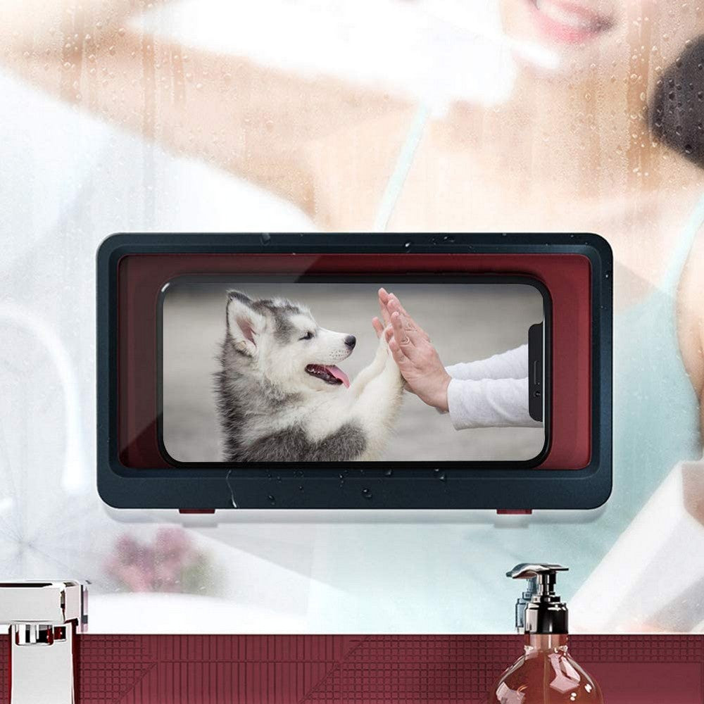 Wall Mount Shower Phone Holder Touchable Phone Storage Box for Kitchen Bathroom