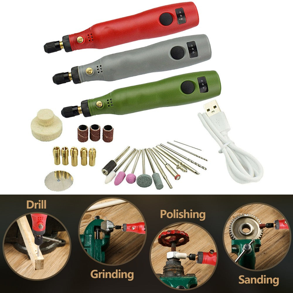 27 Pieces Mini Cordless Electric Rotary Tool Set Grinder Sander Wood Polishing Drill Pen Kit