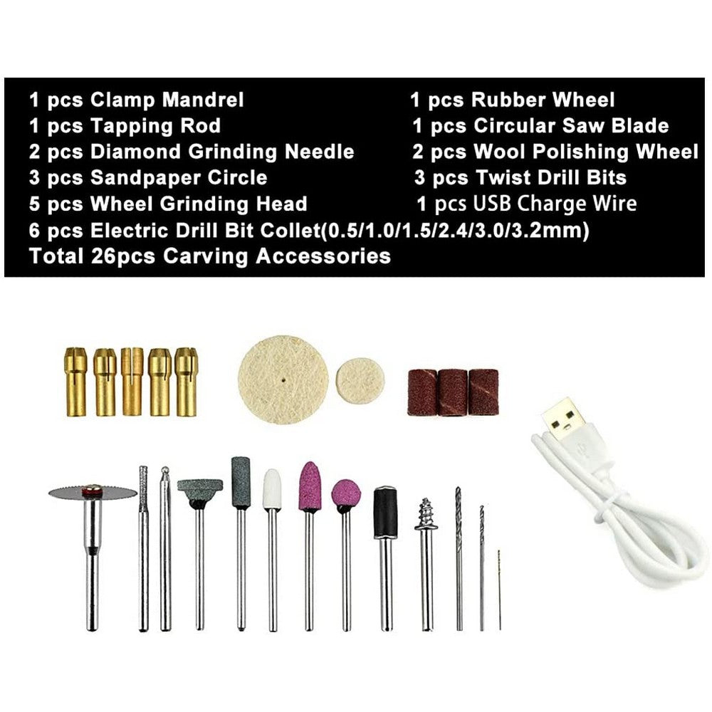27 Pieces Mini Cordless Electric Rotary Tool Set Grinder Sander Wood Polishing Drill Pen Kit