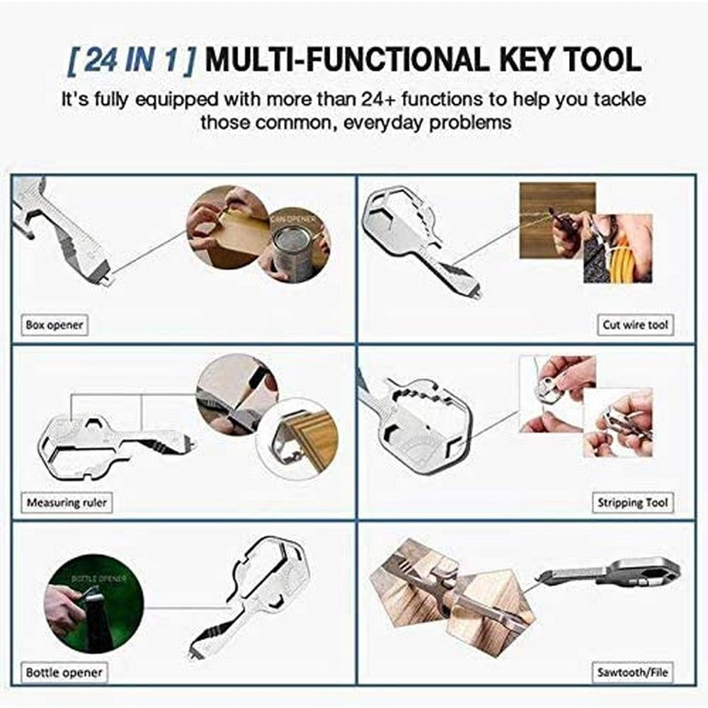 4 Pack 24 In 1 Multifunctional Key Tool Screwdriver Bottle Opener Measuring Wrench Box Cutter Bit Driver