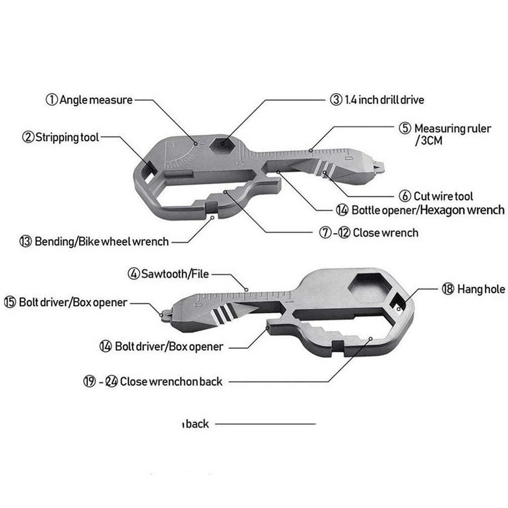 4 Pack 24 In 1 Multifunctional Key Tool Screwdriver Bottle Opener Measuring Wrench Box Cutter Bit Driver
