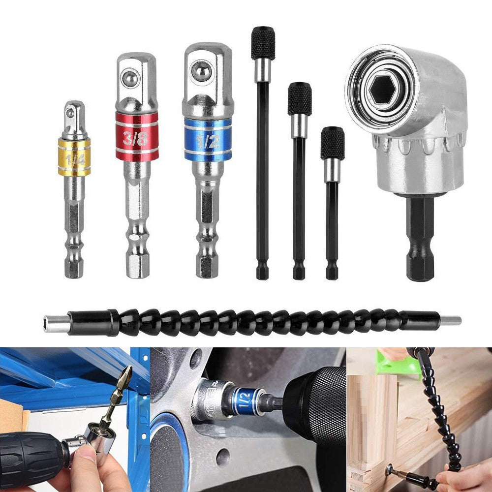 8 Pieces Flexible Drill Extension Hex Shank Drill Nut Driver Bit Set Bendable Drill Bit Extension Kit Socket Adapter Set Screwdriver Bit Set Tools