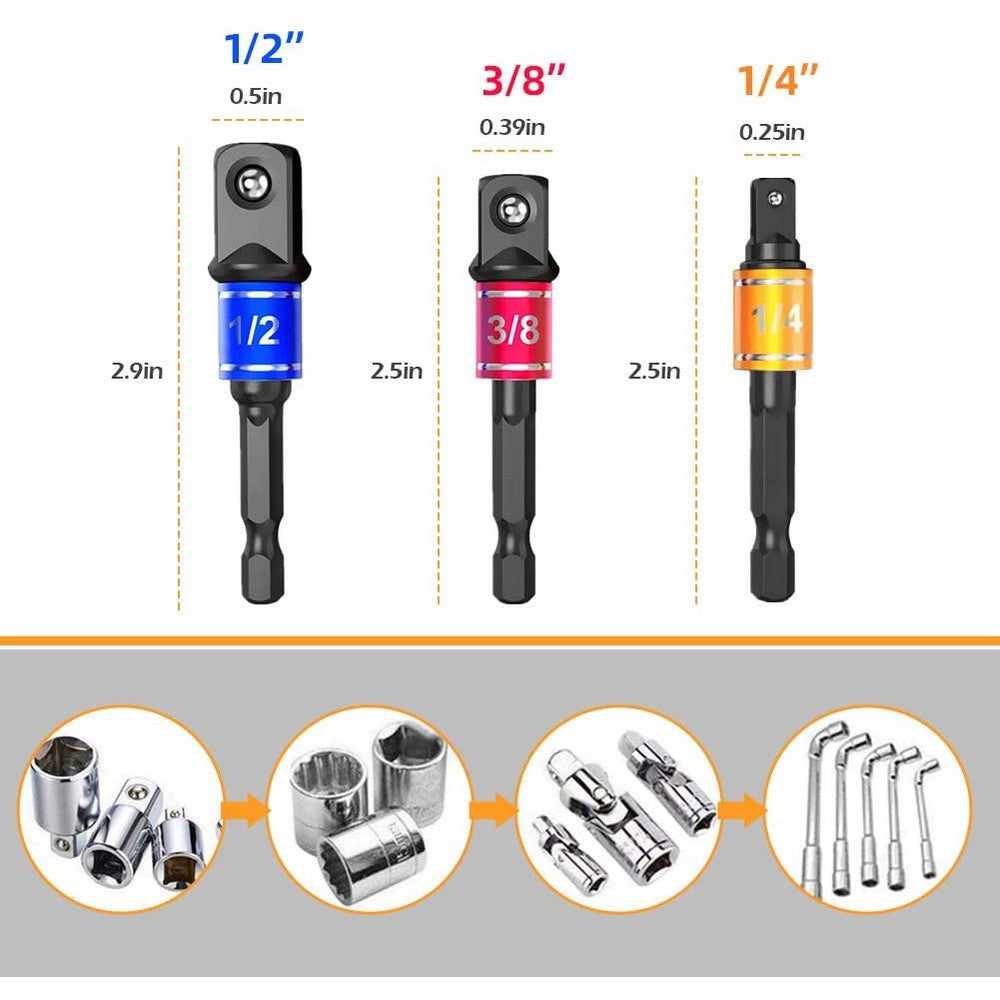 8 Pieces Flexible Drill Extension Hex Shank Drill Nut Driver Bit Set Bendable Drill Bit Extension Kit Socket Adapter Set Screwdriver Bit Set Tools