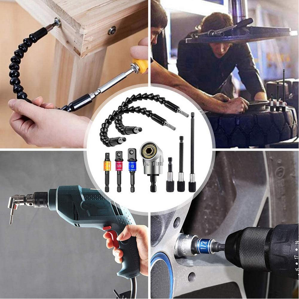 8 Pieces Flexible Drill Extension Hex Shank Drill Nut Driver Bit Set Bendable Drill Bit Extension Kit Socket Adapter Set Screwdriver Bit Set Tools