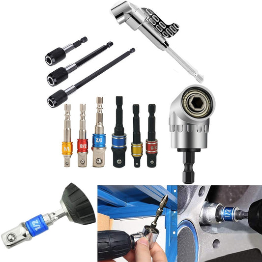 11 Pieces Flexible Drill Extension Hex Shank Drill Nut Driver Bit Set Bendable Drill Bit Extension Kit Socket Adapter Set Screwdriver Bit Set Tools