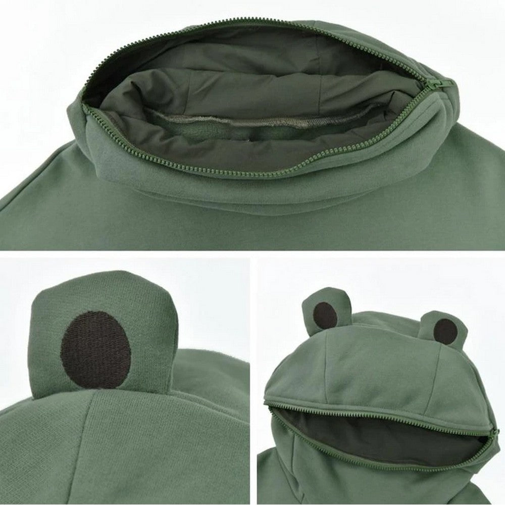 Cute Frog GIVE MY PRINCESS A KISS Letter Pullover Oversized Loose Hoodie with Front Envelope Pocket