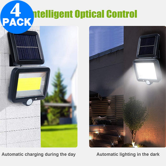 4 Pack Outdoor 100 COB Solar Powered Sensor Lights Split Motion Sensor Wall Lamp with Ajustable Solar Panel for Garden Yard