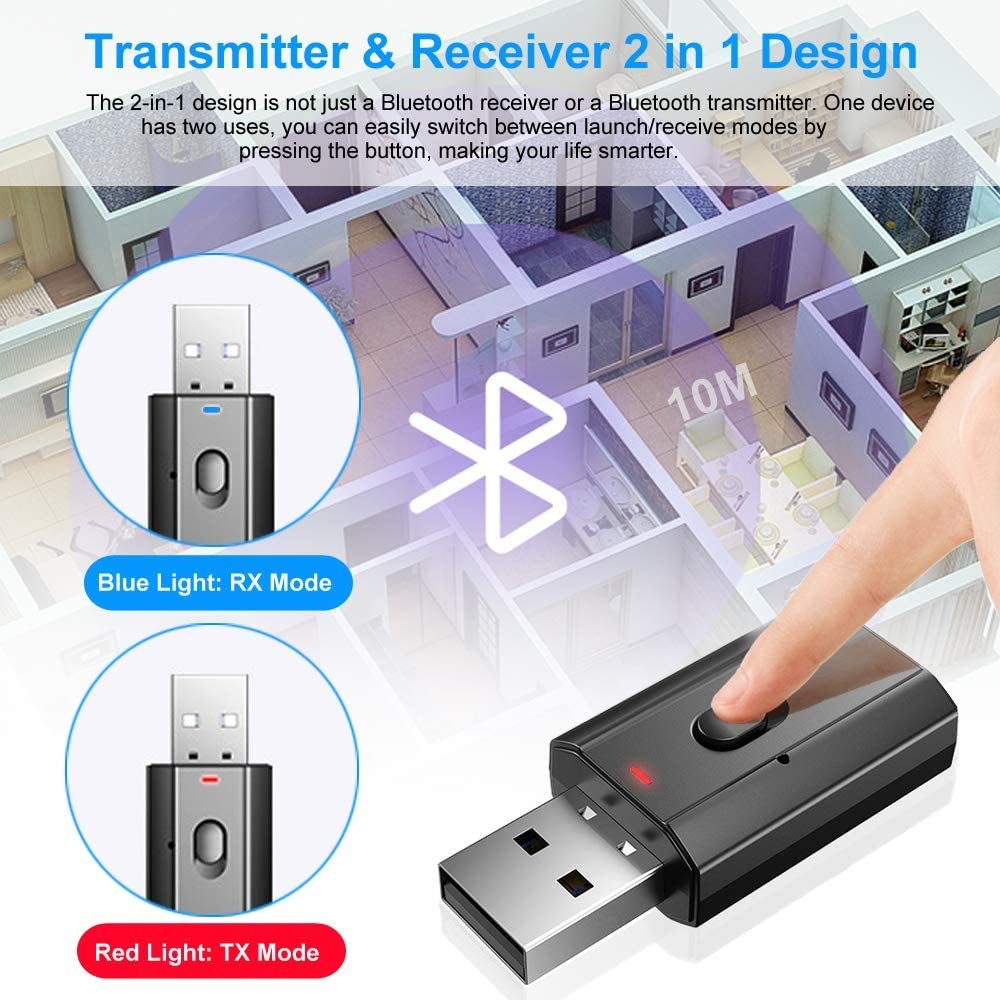 2 Pack 2 Modes Car Bluetooth Adapter Home Speaker Bluetooth Transmitter Receiver with 3.5mm Aux Jack Stereo Cable