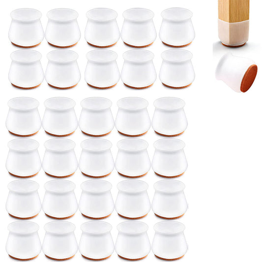 32 X Round Chair Leg Floor Protectors with Felt Pad Furniture Leg Caps 3cm White