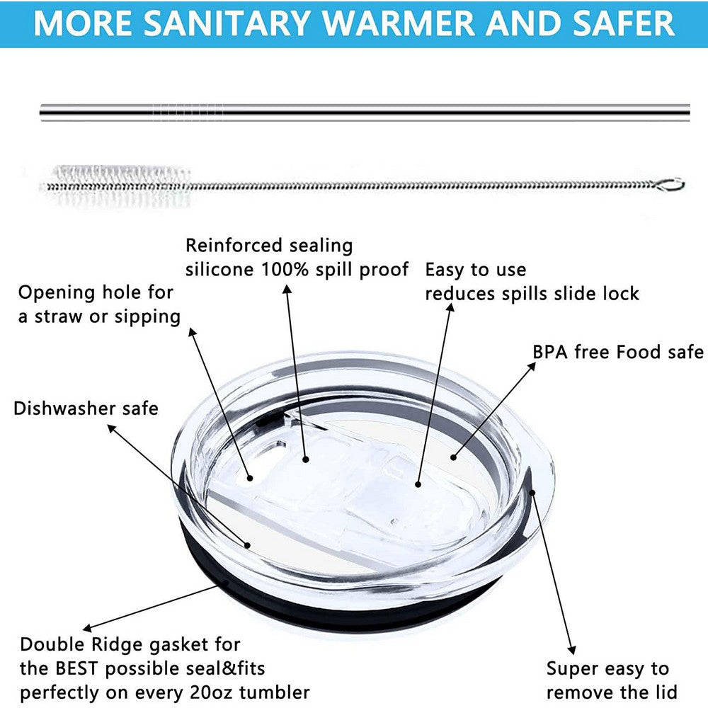 8 Pack 20 OZ Skinny Stainless Steel Tumbler Double Wall Slim Insulated Tumbler with Lid and Straw and Brush