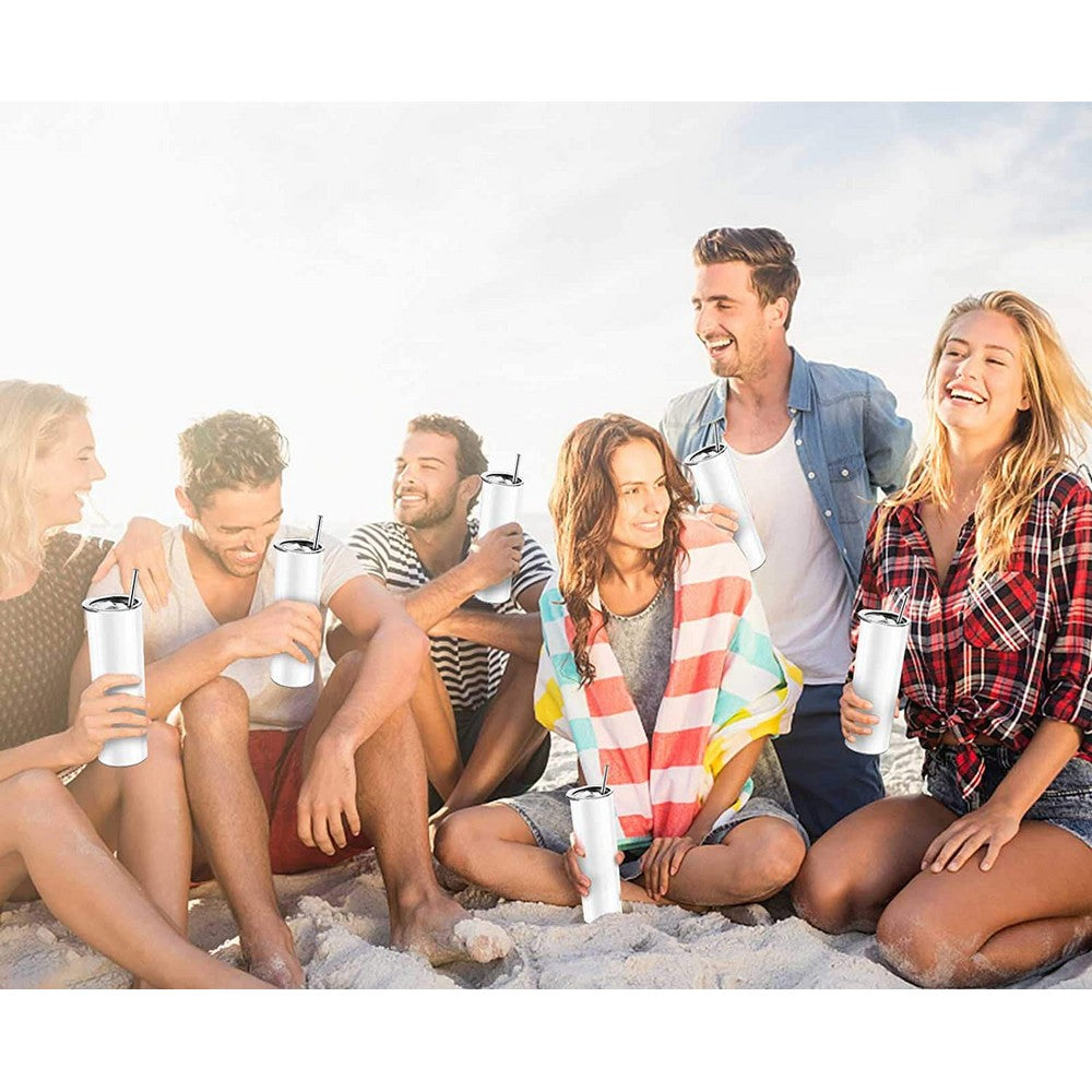 2 Pack 20 OZ Skinny Stainless Steel Tumbler Double Wall Slim Insulated Tumbler with Lid and Straw and Brush