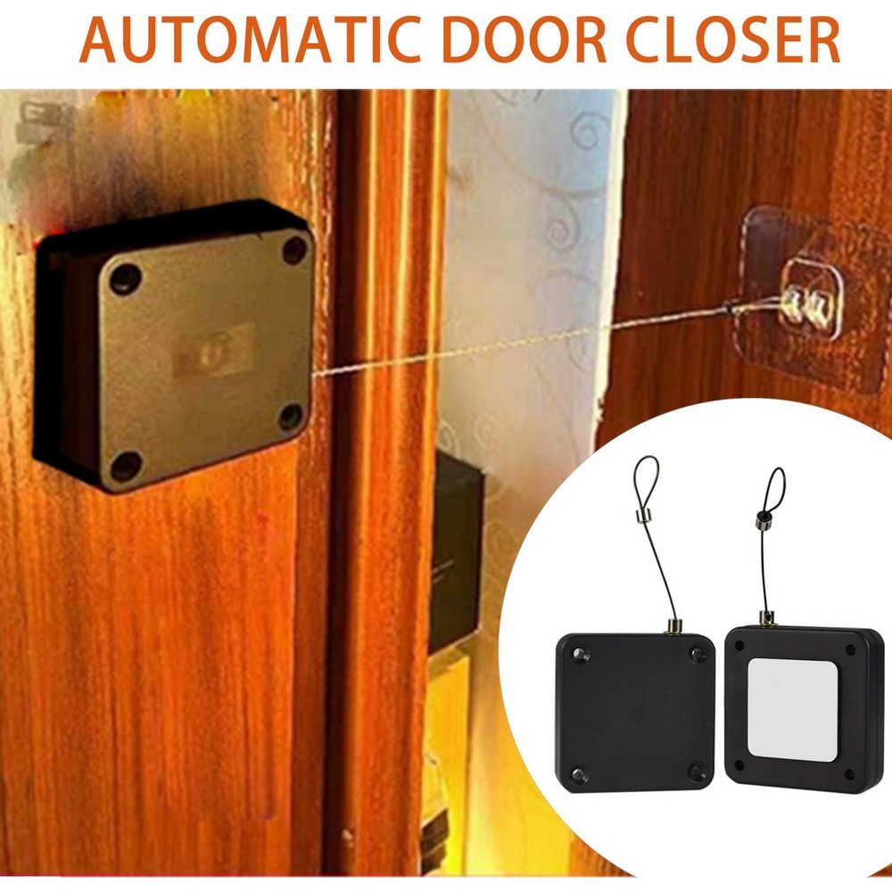 2 Pack Self Adhesive Self Closing Automatic Door Closer with with 1M Strong Tensile Force Steel Drawstring Wire