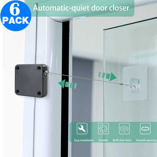6 Pack Self Adhesive Self Closing Automatic Door Closer with with 1M Strong Tensile Force Steel Drawstring Wire
