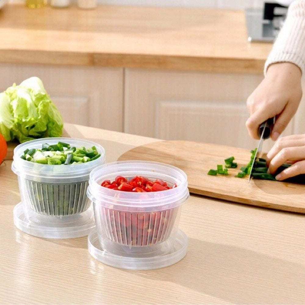 3 X Kitchen Round Drain Sealed Box Ginger Garlic Onion Food Container Refrigerator Storage Draining Bowl with Lid