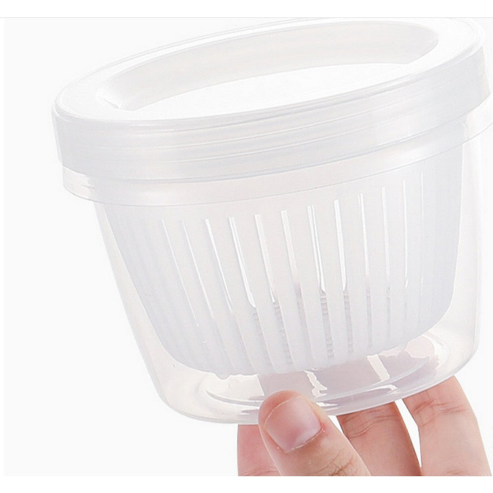 3 X Kitchen Round Drain Sealed Box Ginger Garlic Onion Food Container Refrigerator Storage Draining Bowl with Lid