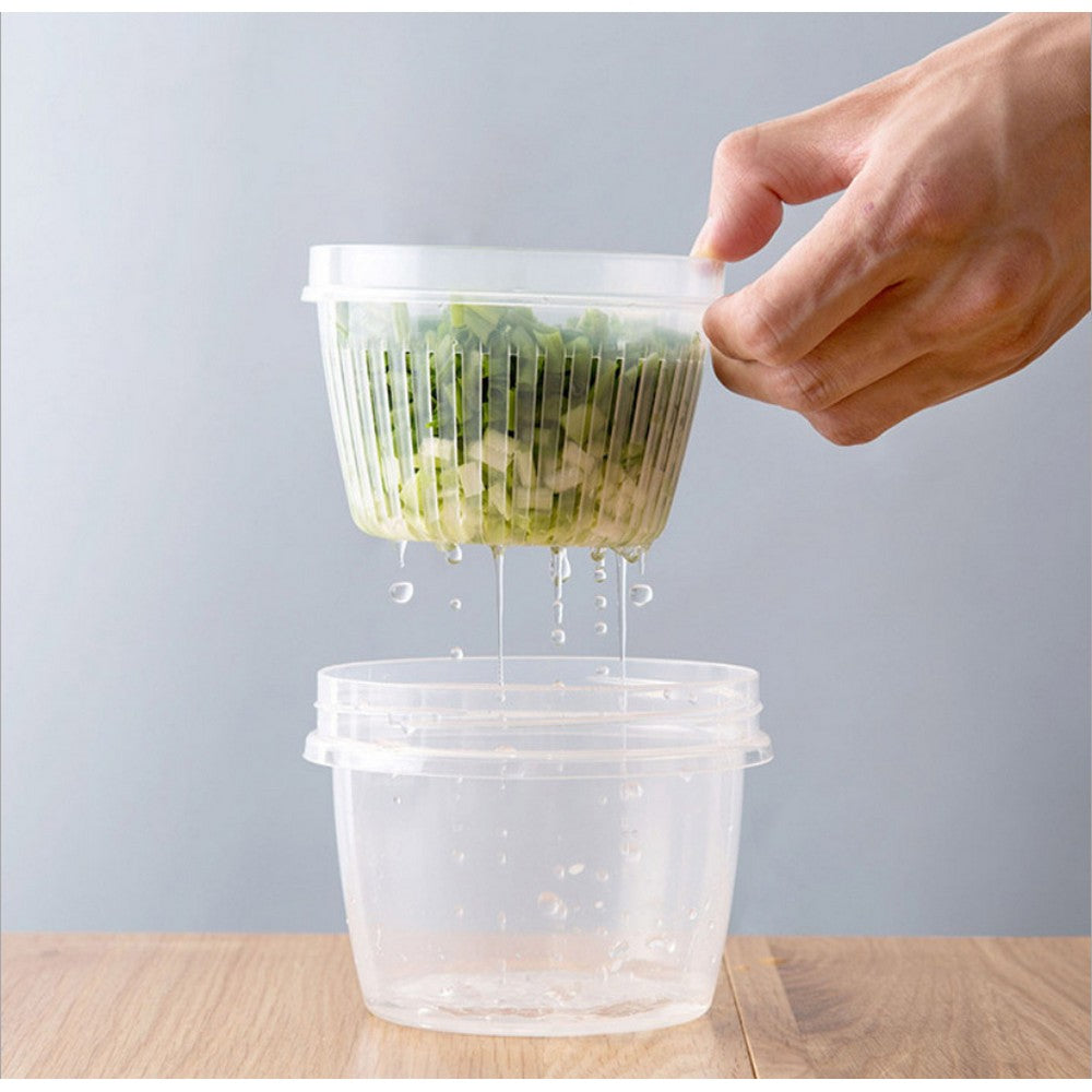 3 X Kitchen Round Drain Sealed Box Ginger Garlic Onion Food Container Refrigerator Storage Draining Bowl with Lid