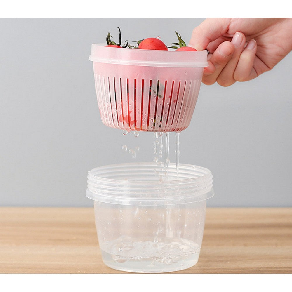 3 X Kitchen Round Drain Sealed Box Ginger Garlic Onion Food Container Refrigerator Storage Draining Bowl with Lid