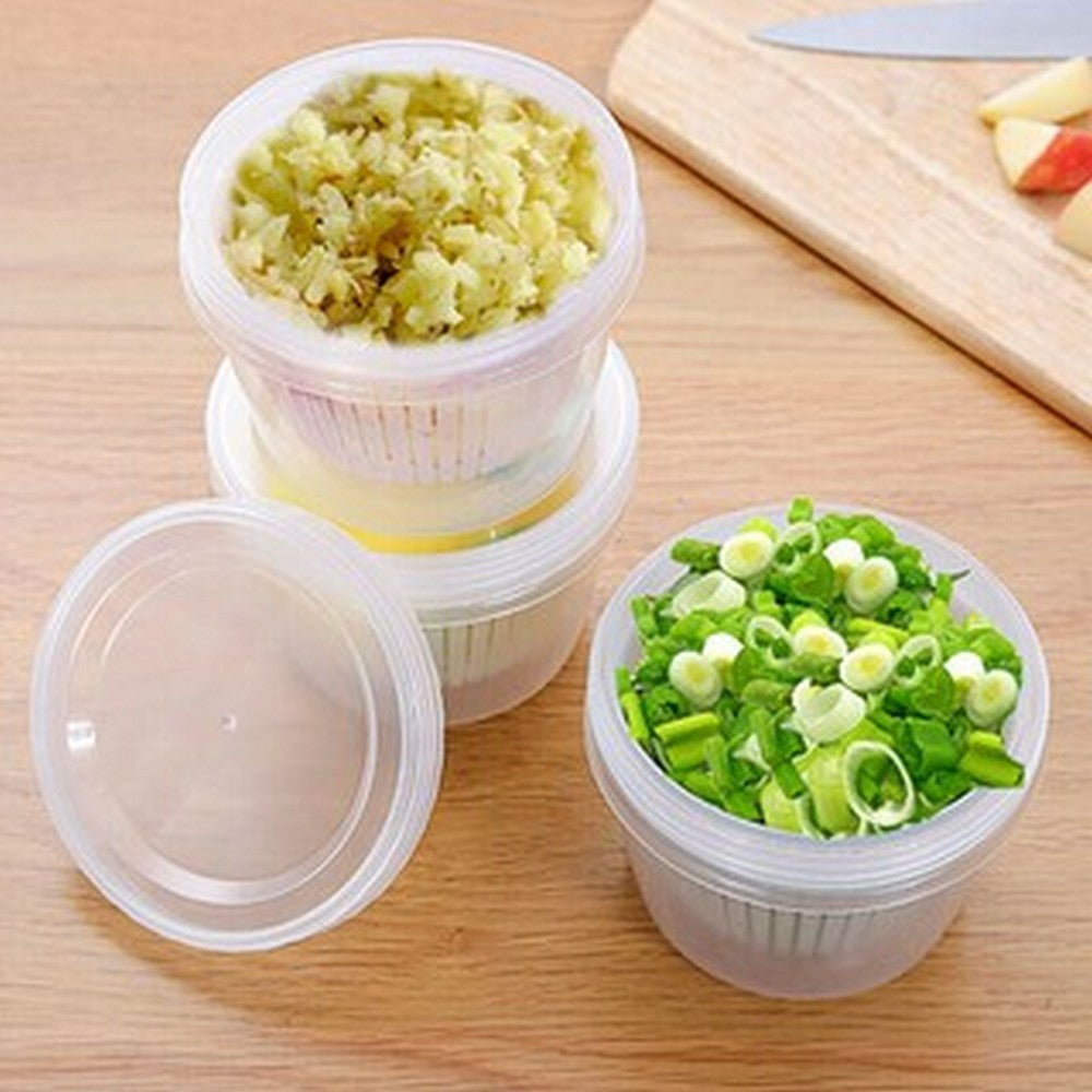 3 X Kitchen Round Drain Sealed Box Ginger Garlic Onion Food Container Refrigerator Storage Draining Bowl with Lid