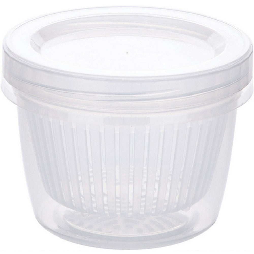 3 X Kitchen Round Drain Sealed Box Ginger Garlic Onion Food Container Refrigerator Storage Draining Bowl with Lid