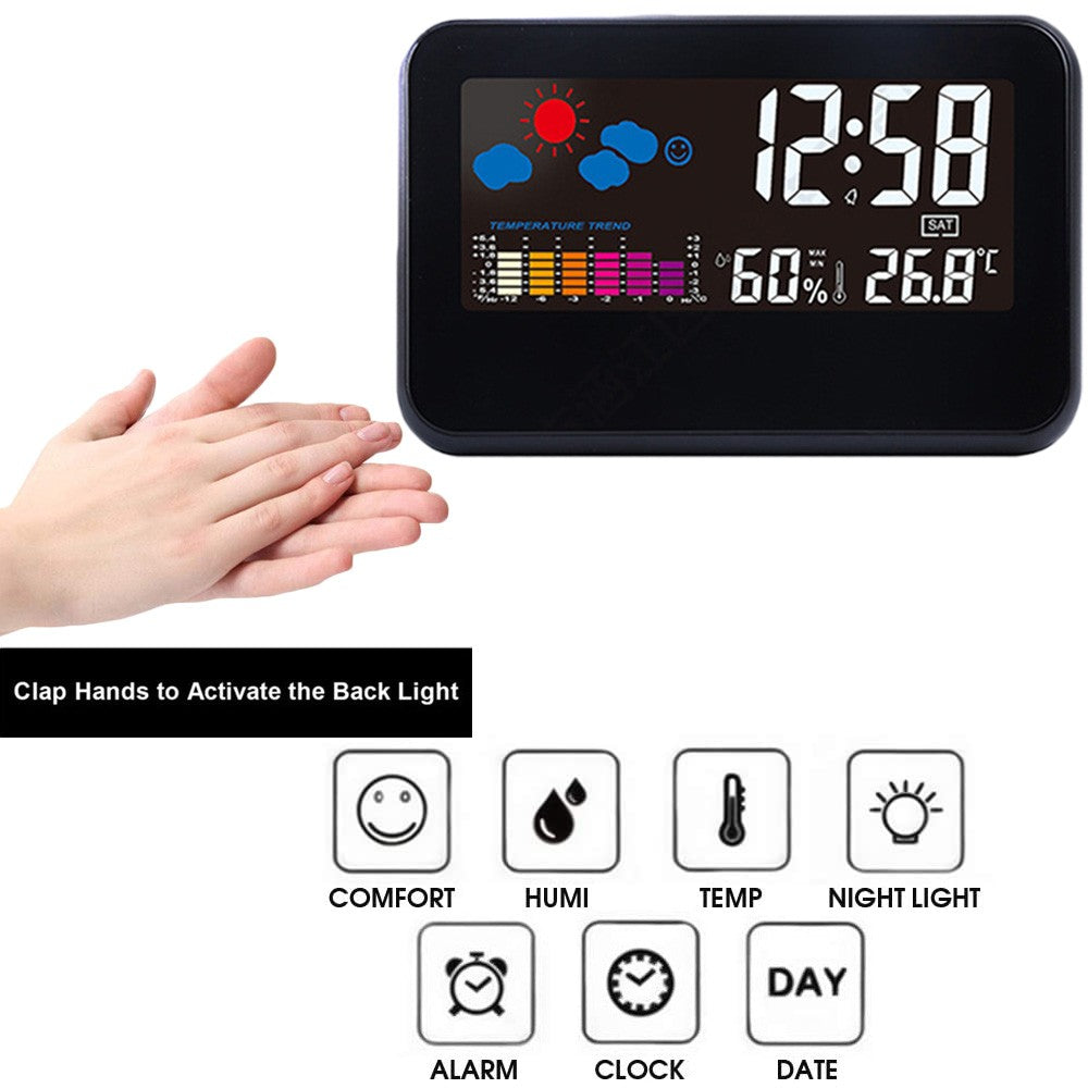Digital Weather Station Alarm Clock with Indoor Thermometer Hygrometer Monitor Voice Control Backlight Display for Home Office