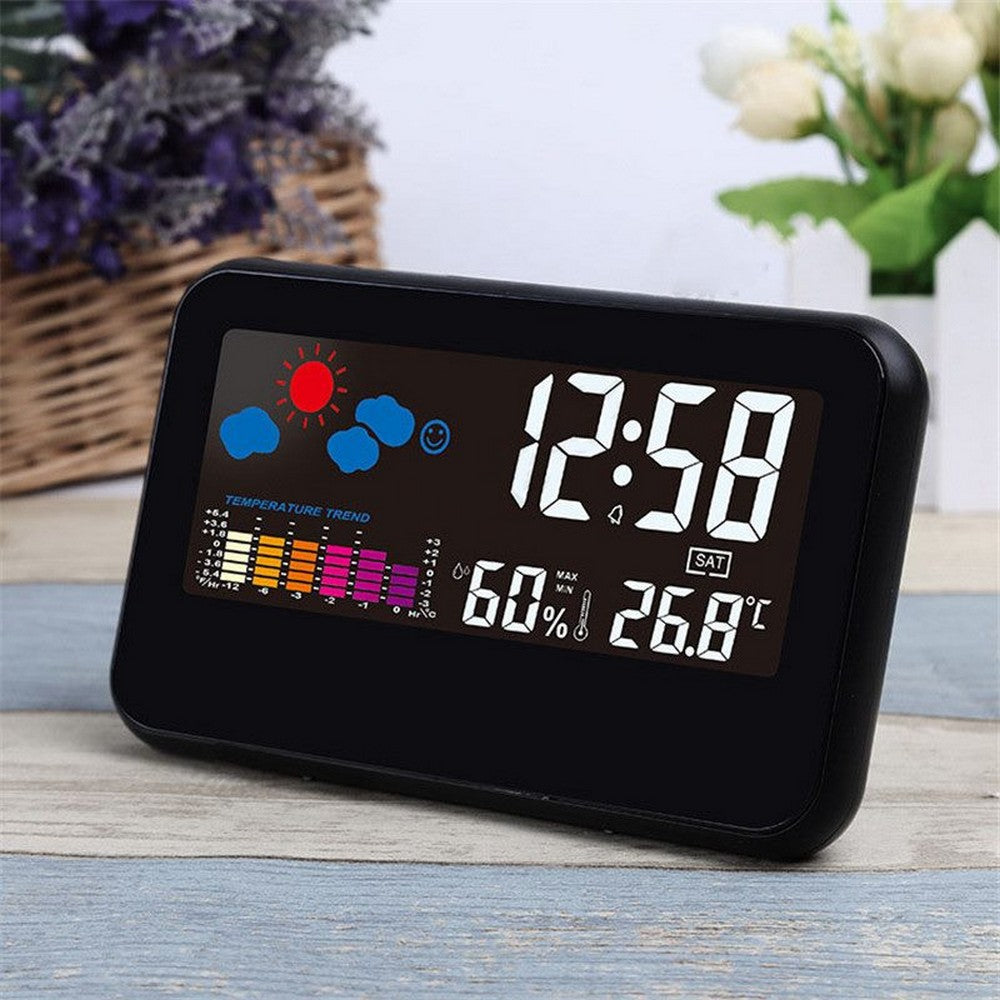 2 X Digital Weather Station Alarm Clock with Indoor Thermometer Hygrometer Monitor Voice Control Backlight Display for Home Office