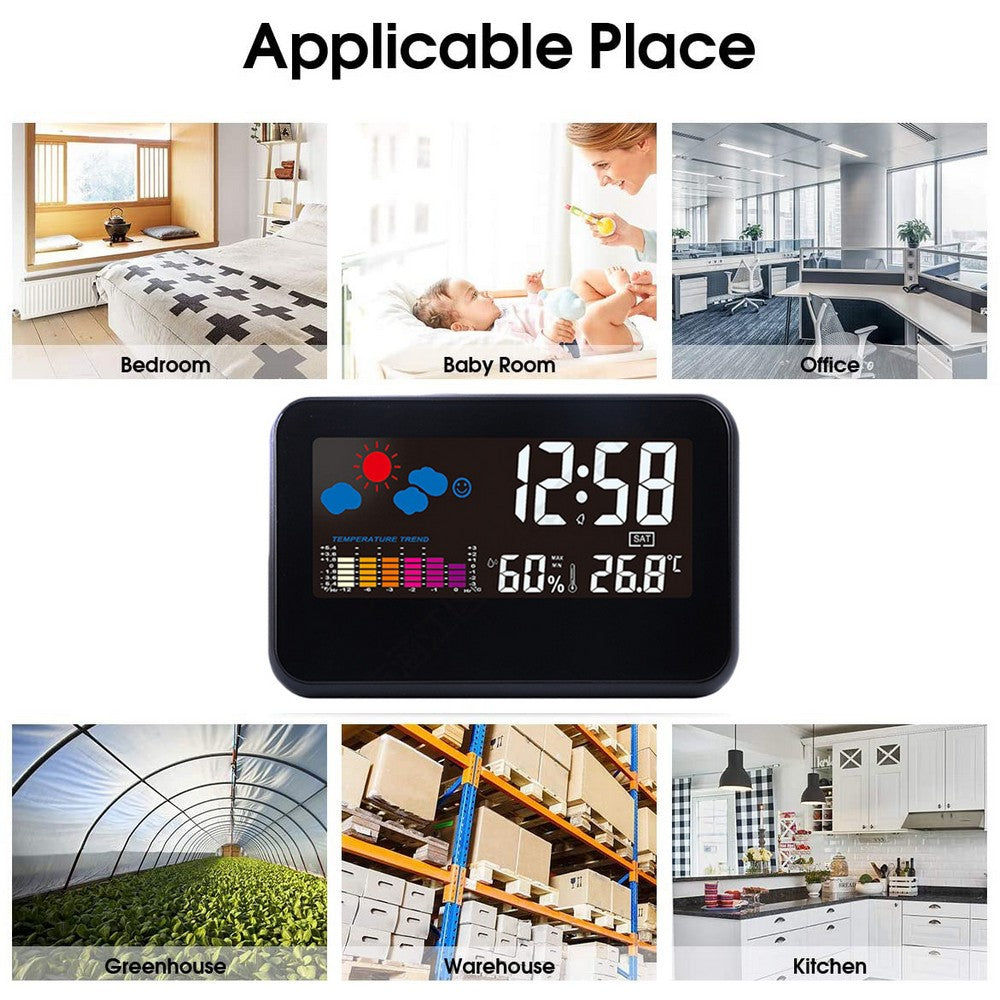 Digital Weather Station Alarm Clock with Indoor Thermometer Hygrometer Monitor Voice Control Backlight Display for Home Office