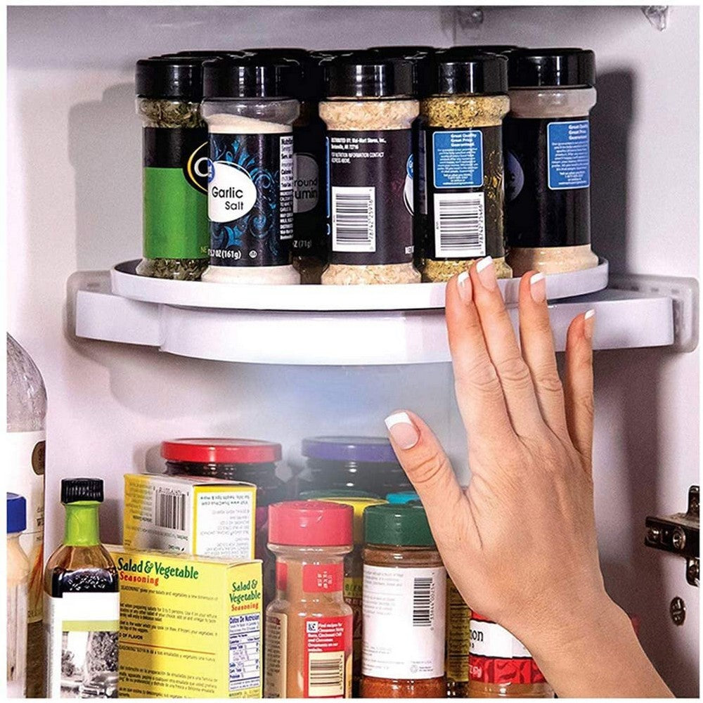 Home Rotating Shelf Spice Bottle Storage Organizer Spinning Corner Shelf Storage Rack with Drainage Slots for Bathroom Kitchen Bedroom