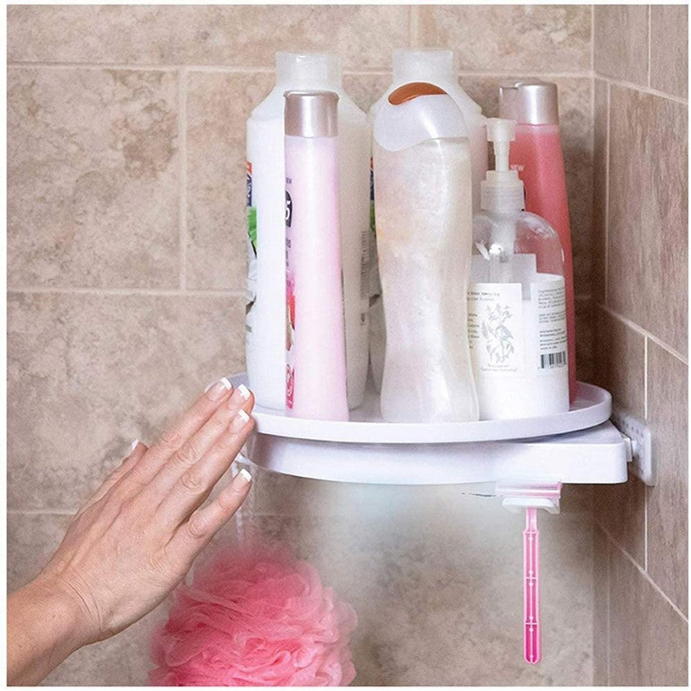 Home Rotating Shelf Spice Bottle Storage Organizer Spinning Corner Shelf Storage Rack with Drainage Slots for Bathroom Kitchen Bedroom