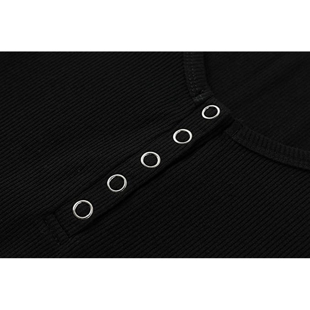 Womens Scoop Neck Tops Long Sleeves Low Cut Solid Tops Button Down Shirts Slim Fitting Basic Tops