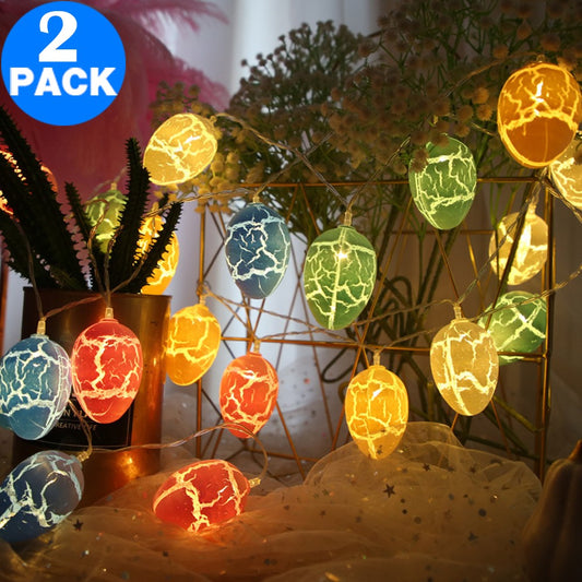 2 Pack 2 Modes 20LED Easter Decoration Lights Battery Operated Egg String Lights Home Fairy Lights Festival Party Lamps