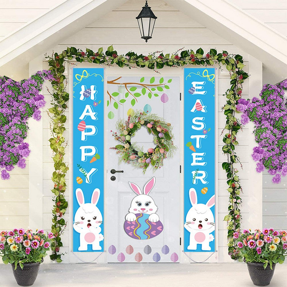 2 Pairs of Happy Easter Banner Easter Porch Sign Door Decoration Easter Decoration Style 1 Style 2