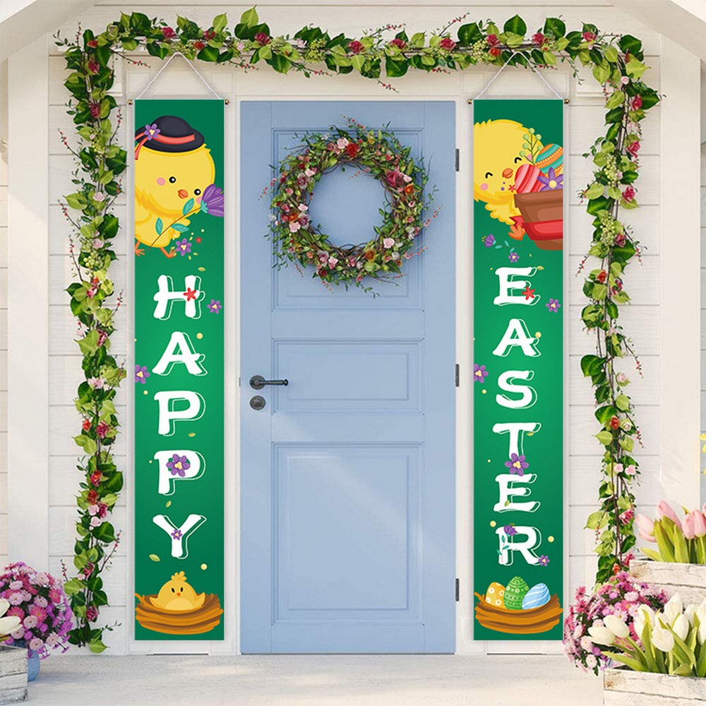 2 Pairs of Happy Easter Banner Easter Porch Sign Door Decoration Easter Decoration