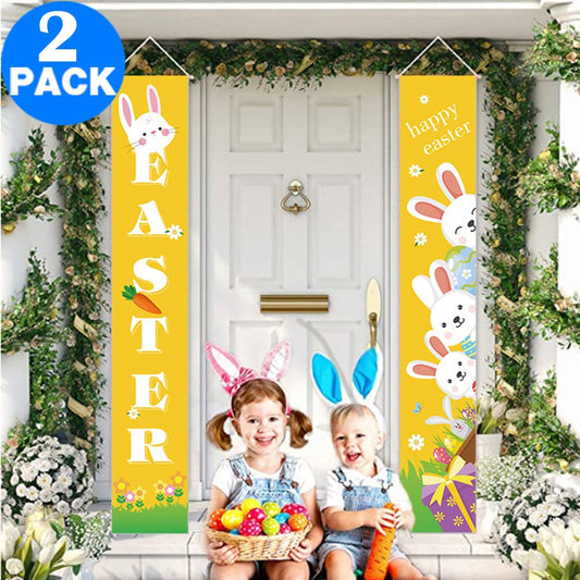 2 Pairs of Happy Easter Banner Easter Porch Sign Door Decoration Easter Decoration