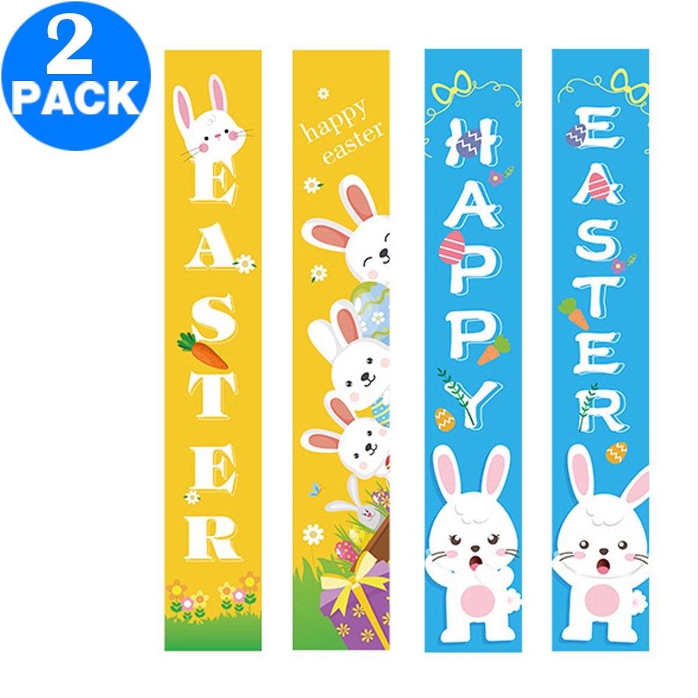 2 Pairs of Happy Easter Banner Easter Porch Sign Door Decoration Easter Decoration Style 1 Style 2