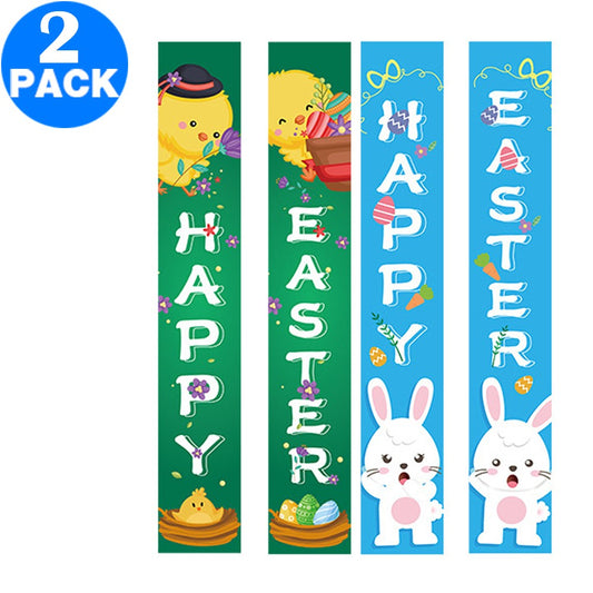 2 Pairs of Happy Easter Banner Easter Porch Sign Door Decoration Easter Decoration Style 2 Style 3