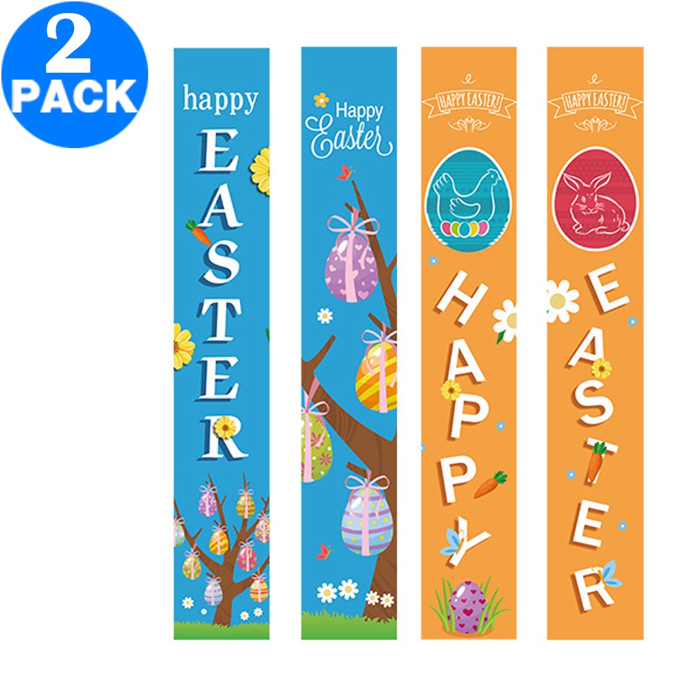 2 Pairs of Happy Easter Banner Easter Porch Sign Door Decoration Easter Decoration Style 4 Style 5