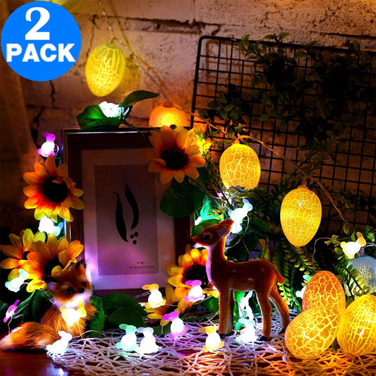 2 Pack 2 Modes 20LED Easter Decoration Lights Battery Operated String Lights Home Fairy Lights Festival Party Lamps Egg and Bunny