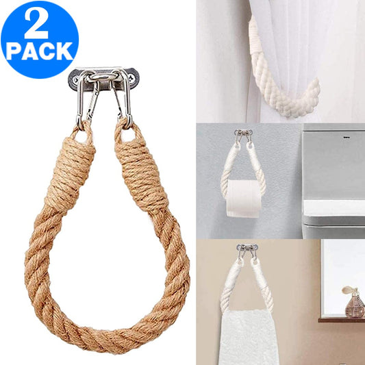 2 X Vintage Nautical Rope Toilet Paper Holder Wall Mounted Towel Rack Curtain Strap Home Decor