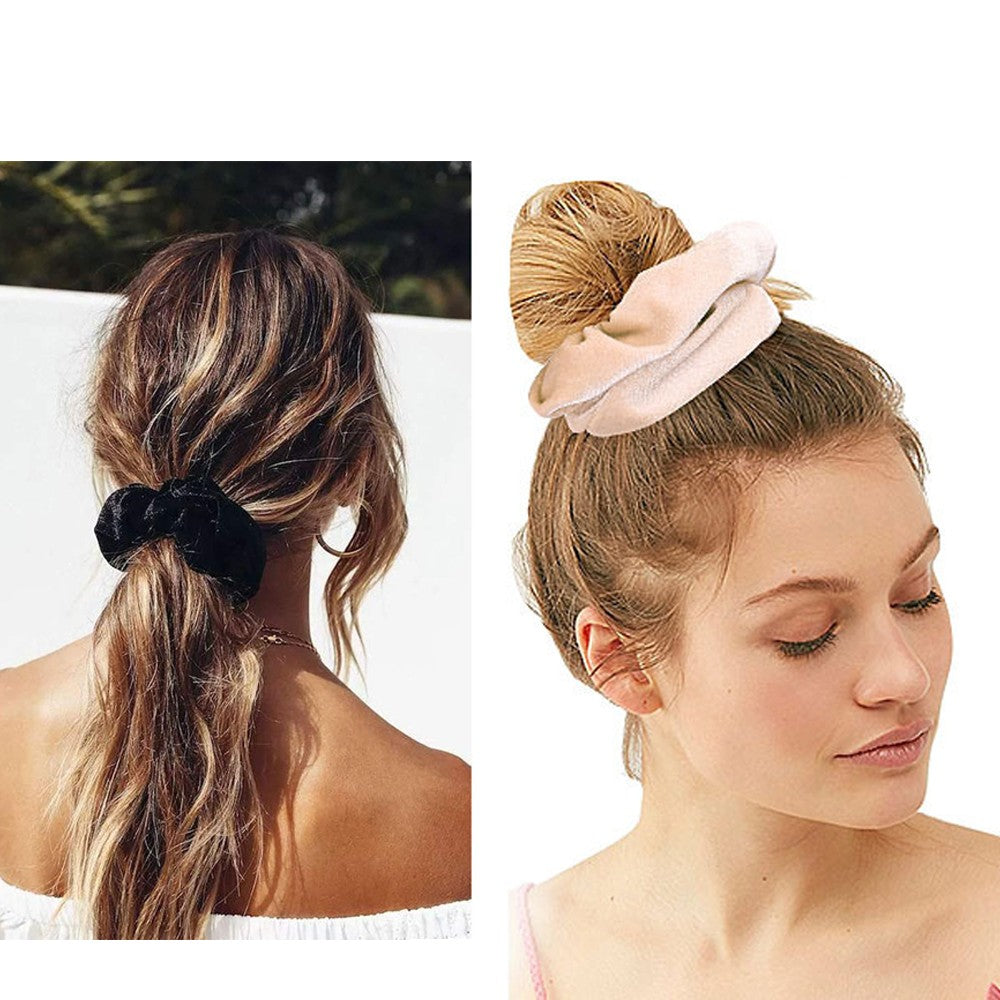 6PCS Women Solid Color Zipper Pocket Velvet Scrunchies Hair Ties Girl Stuff Scrunchy Hair Elastic Bands for Sister Friend Set B