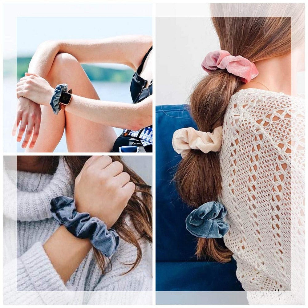 6PCS Women Solid Color Zipper Pocket Velvet Scrunchies Hair Ties Girl Stuff Scrunchy Hair Elastic Bands for Sister Friend Set B