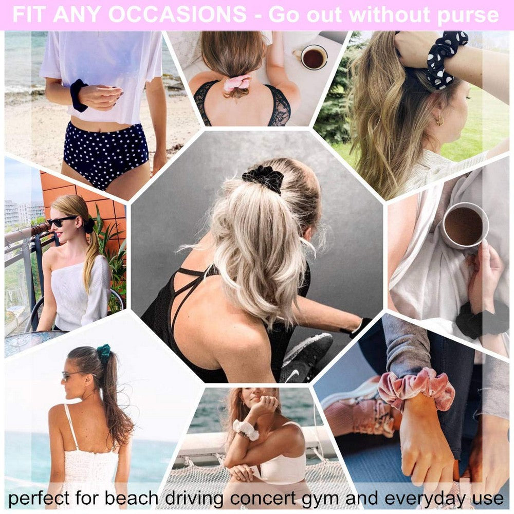 6PCS Women Solid Color Zipper Pocket Velvet Scrunchies Hair Ties Girl Stuff Scrunchy Hair Elastic Bands for Sister Friend Set B