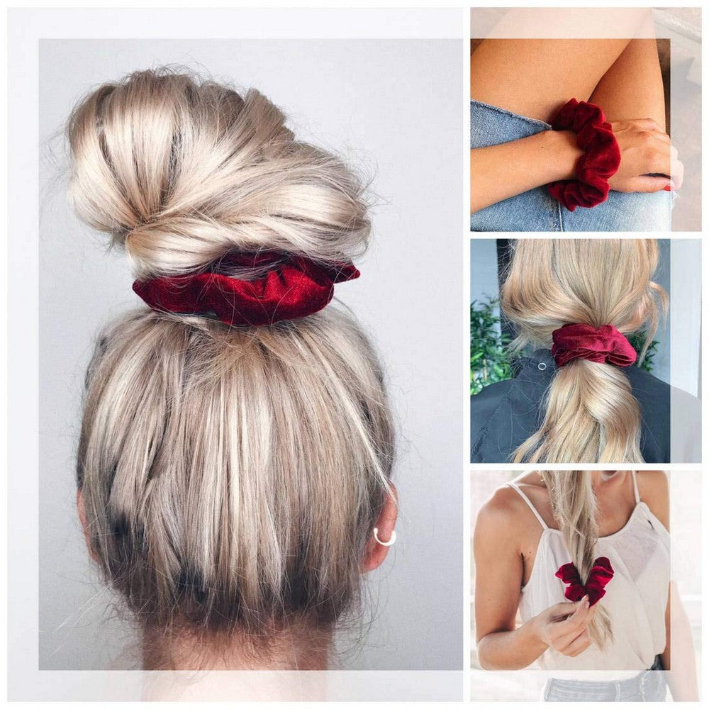 6PCS Women Solid Color Zipper Pocket Velvet Scrunchies Hair Ties Girl Stuff Scrunchy Hair Elastic Bands for Sister Friend Set B