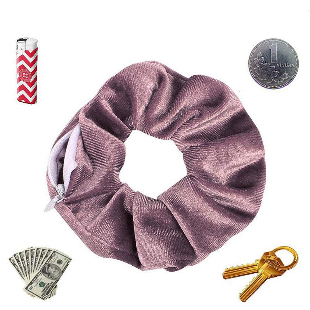 6PCS Women Solid Color Zipper Pocket Velvet Scrunchies Hair Ties Girl Stuff Scrunchy Hair Elastic Bands for Sister Friend Set B