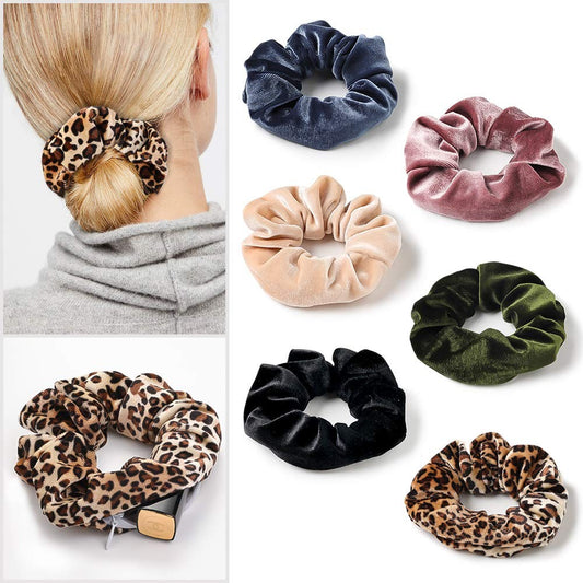 6PCS Women Solid Color Zipper Pocket Velvet Scrunchies Hair Ties Girl Stuff Scrunchy Hair Elastic Bands for Sister Friend Set C