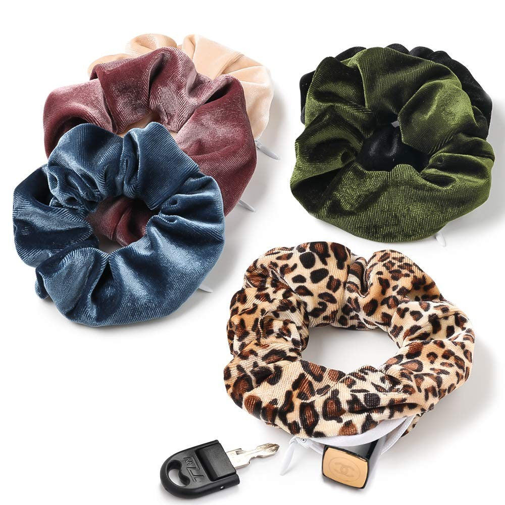 6PCS Women Solid Color Zipper Pocket Velvet Scrunchies Hair Ties Girl Stuff Scrunchy Hair Elastic Bands for Sister Friend Set C