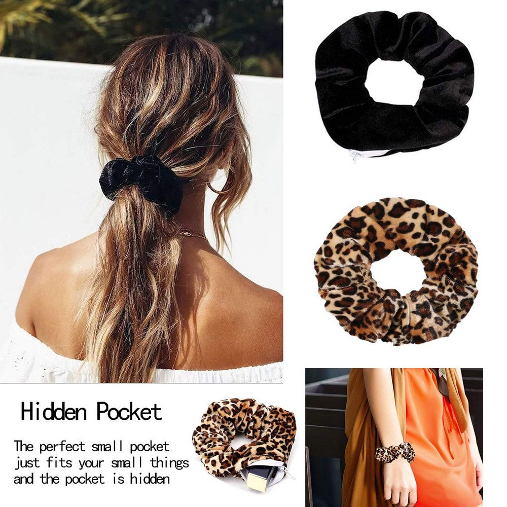 6PCS Women Solid Color Zipper Pocket Velvet Scrunchies Hair Ties Girl Stuff Scrunchy Hair Elastic Bands for Sister Friend Set C