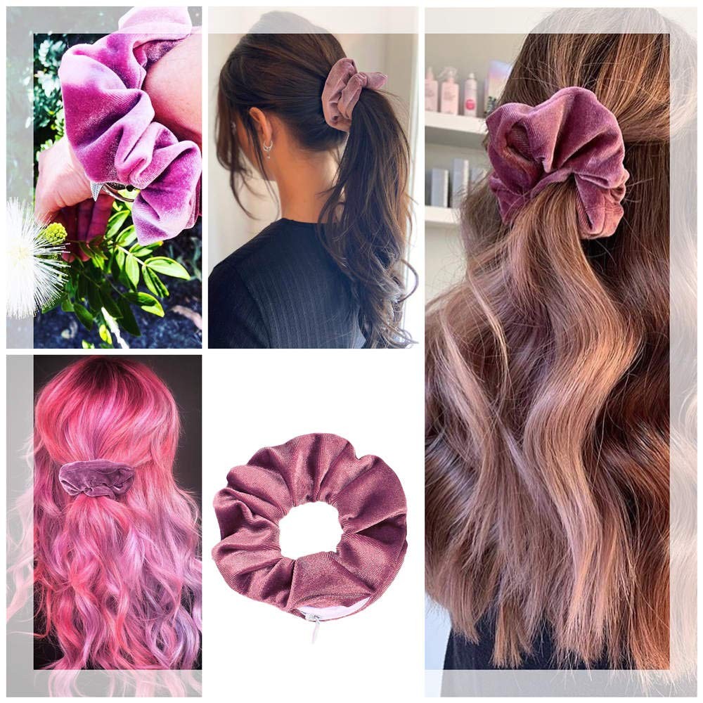 6PCS Women Solid Color Zipper Pocket Velvet Scrunchies Hair Ties Girl Stuff Scrunchy Hair Elastic Bands for Sister Friend Set C
