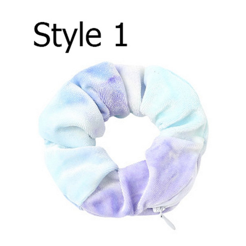 6PCS Women Dye Zipper Pocket Velvet Scrunchies Hair Ties Girl Stuff Scrunchy Hair Elastic Bands for Sister Friend