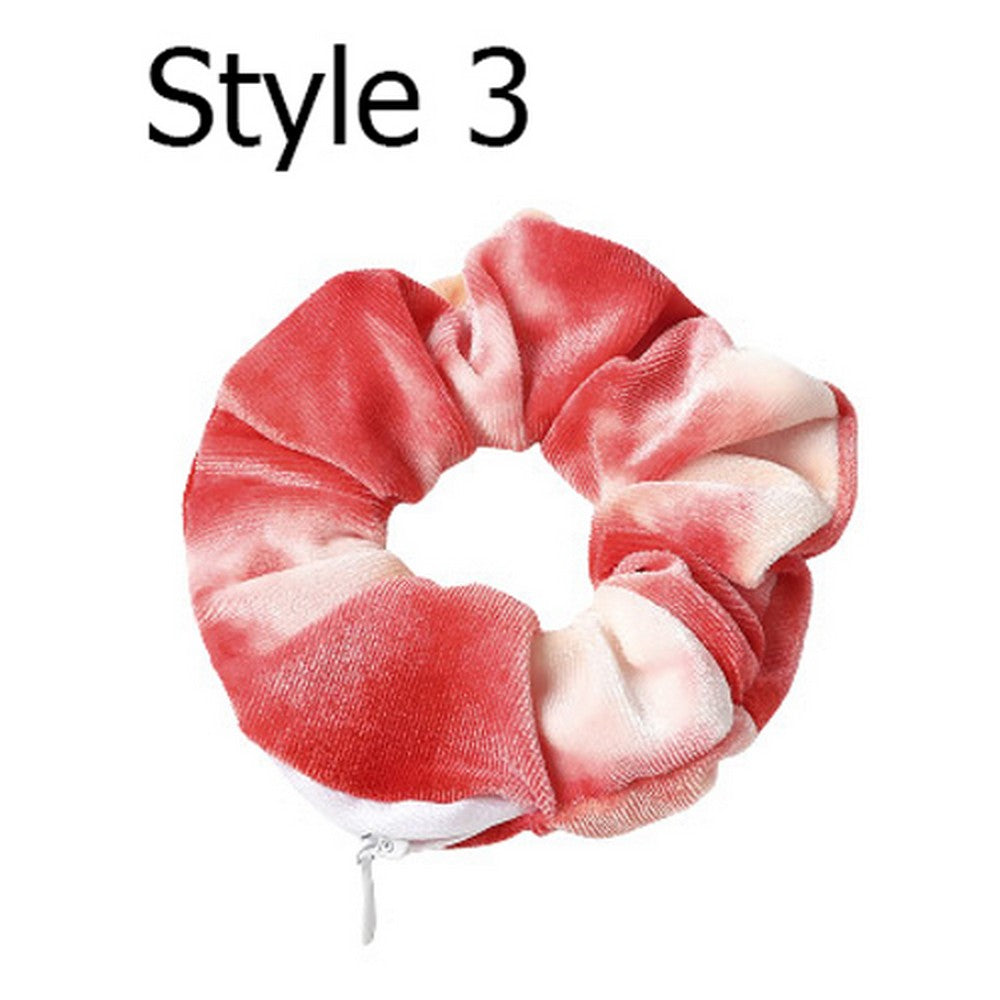 6PCS Women Dye Zipper Pocket Velvet Scrunchies Hair Ties Girl Stuff Scrunchy Hair Elastic Bands for Sister Friend